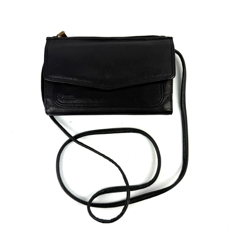 Fossil‎ Crossbody Wallet Bag Black Leather Handbag Organizer Travel Vintage